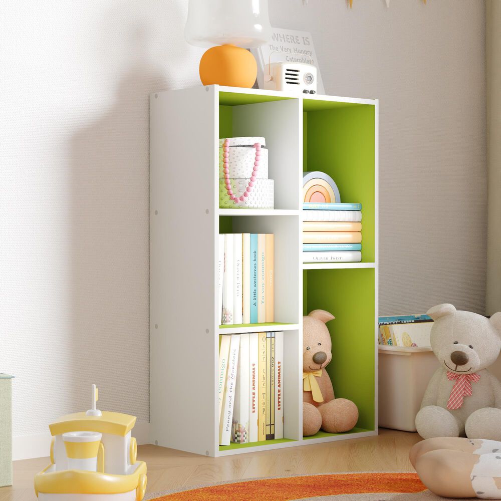HOMLUX 5-Cube Reversible Storage Bookshelf in White and Green, , large