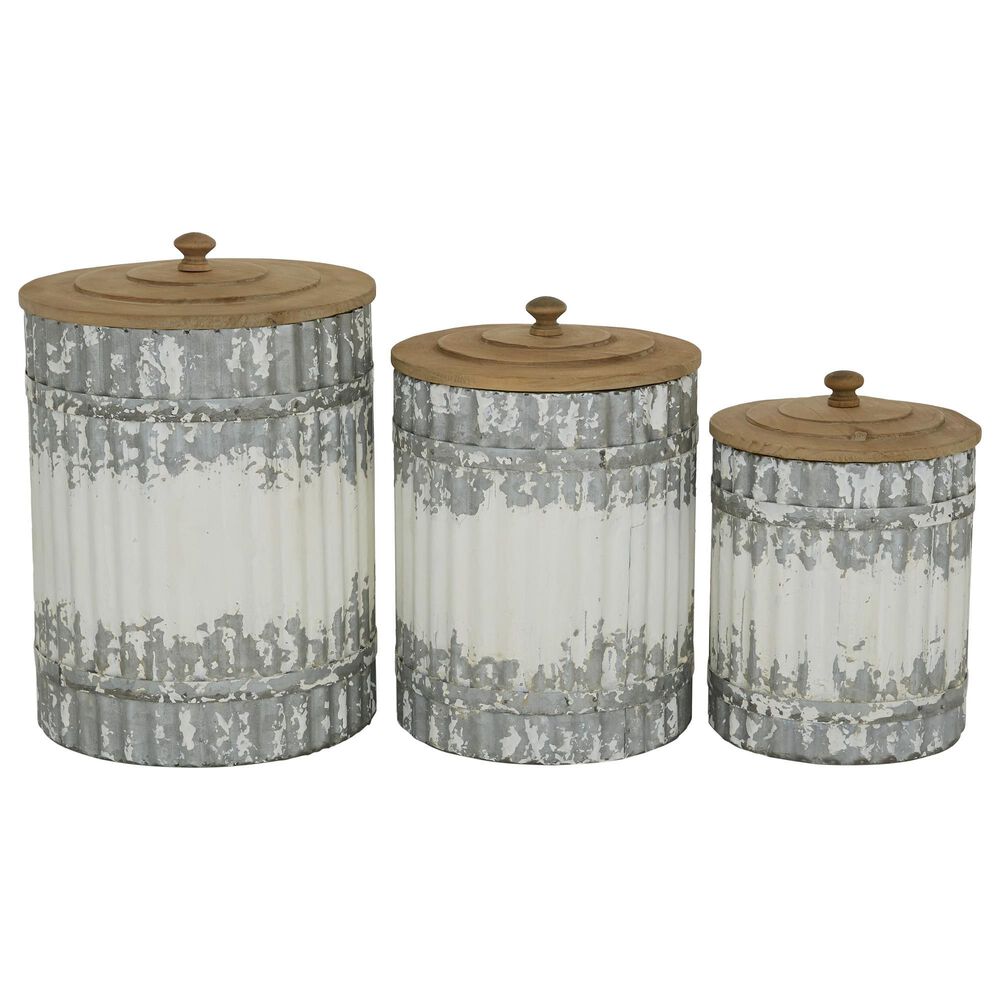 Maple and Jade Farmhouse Decorative Jar in Distressed White and Brown (Set of 3), , large
