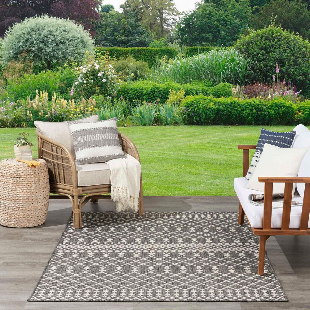 Nourison Positano Southwestern Charcoal 5&#39; x 7&#39; Indoor/Outdoor Area Rug, , large