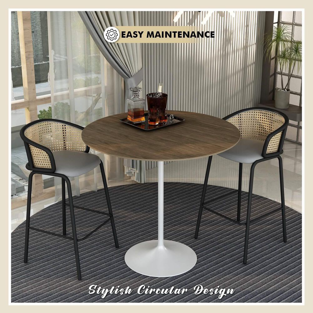Leisuremod LeisureMod Verve Collection Modern Bar Height Table White Base with 48 Round Dark Walnut MDF Top, , large