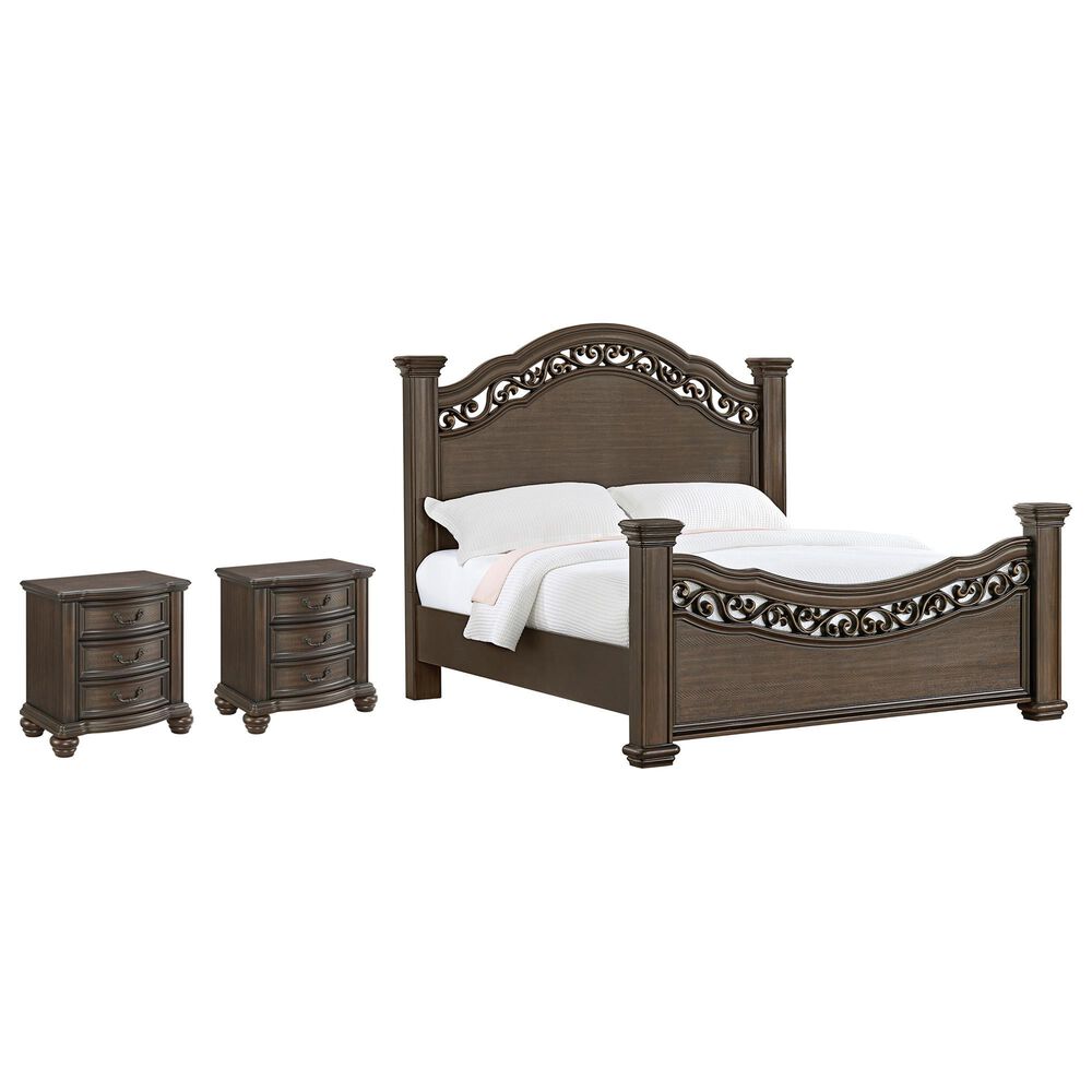 Mayberry Hill Brunswick King Panel Bed with Two Nightstands in Mahogany, , large
