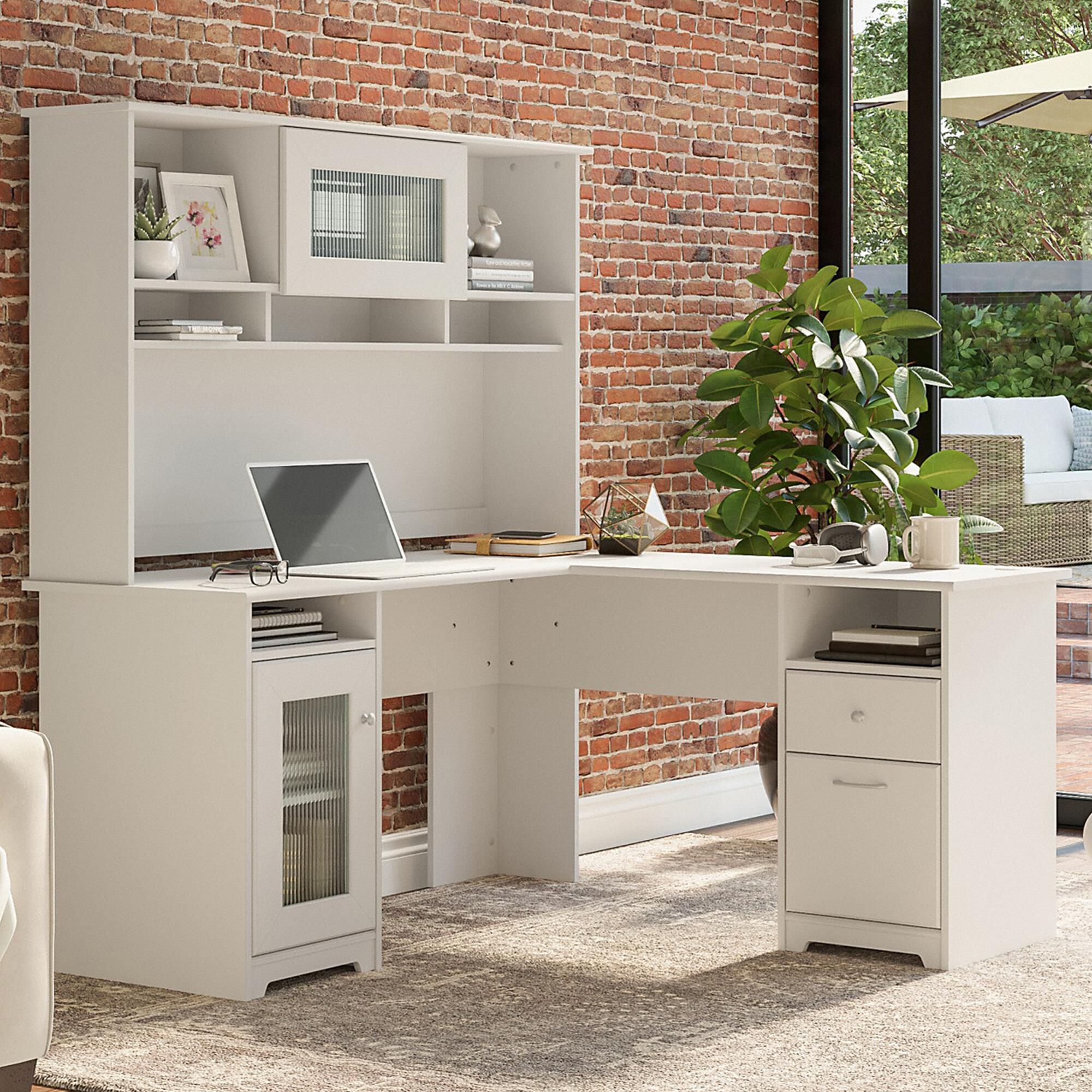 L shaped desk shop with hutch