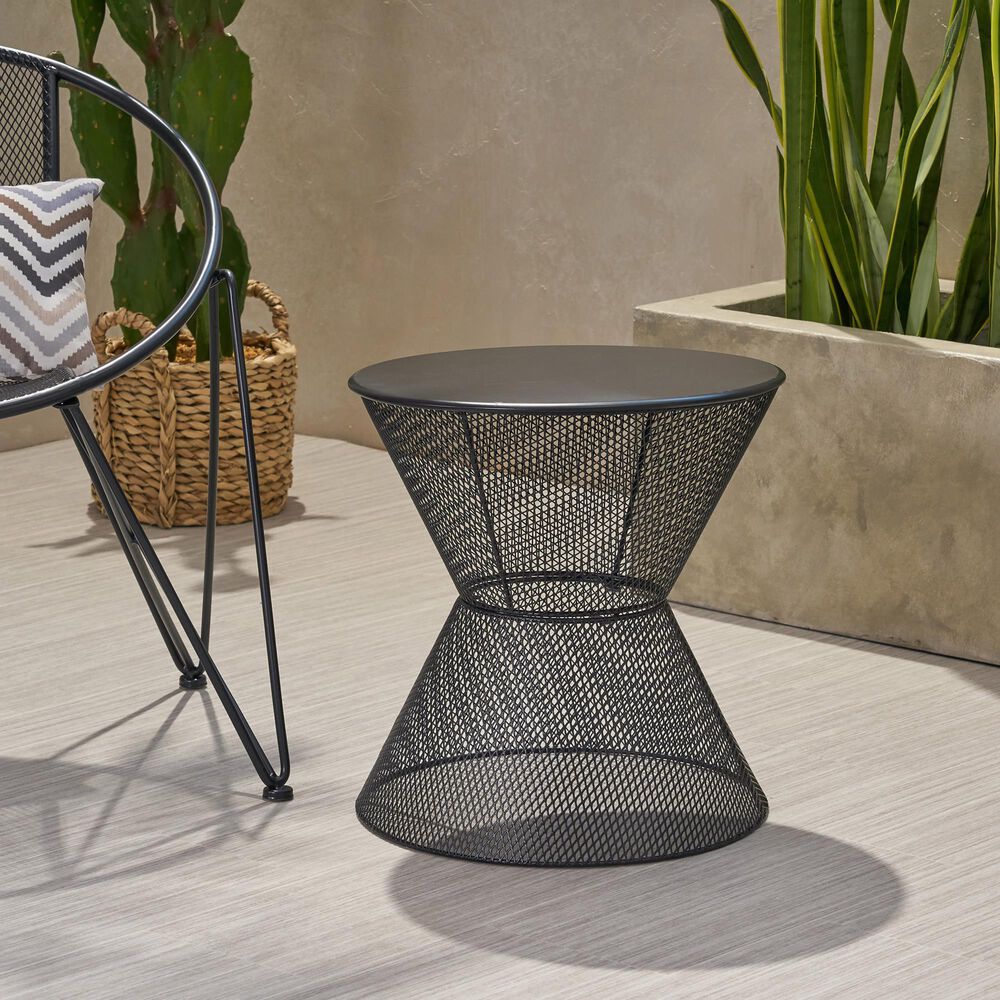 Hearth and Haven Nevada Round Patio Side Table in Matte Black, , large