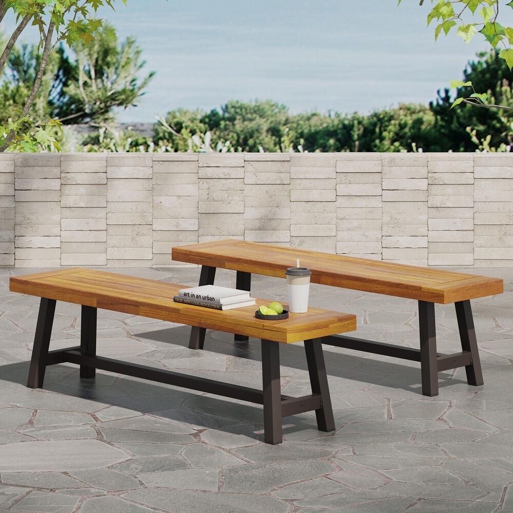 Hearth and Haven Carlisle Patio Bench in Brown &#40;Set of 2&#41;, , large