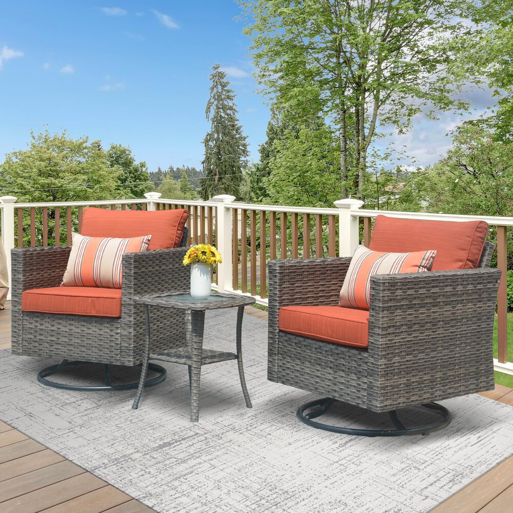 HOMLUX 3-Piece Patio Conversation Set with Square-Arm Swivel Rocking Chairs in Orange, , large