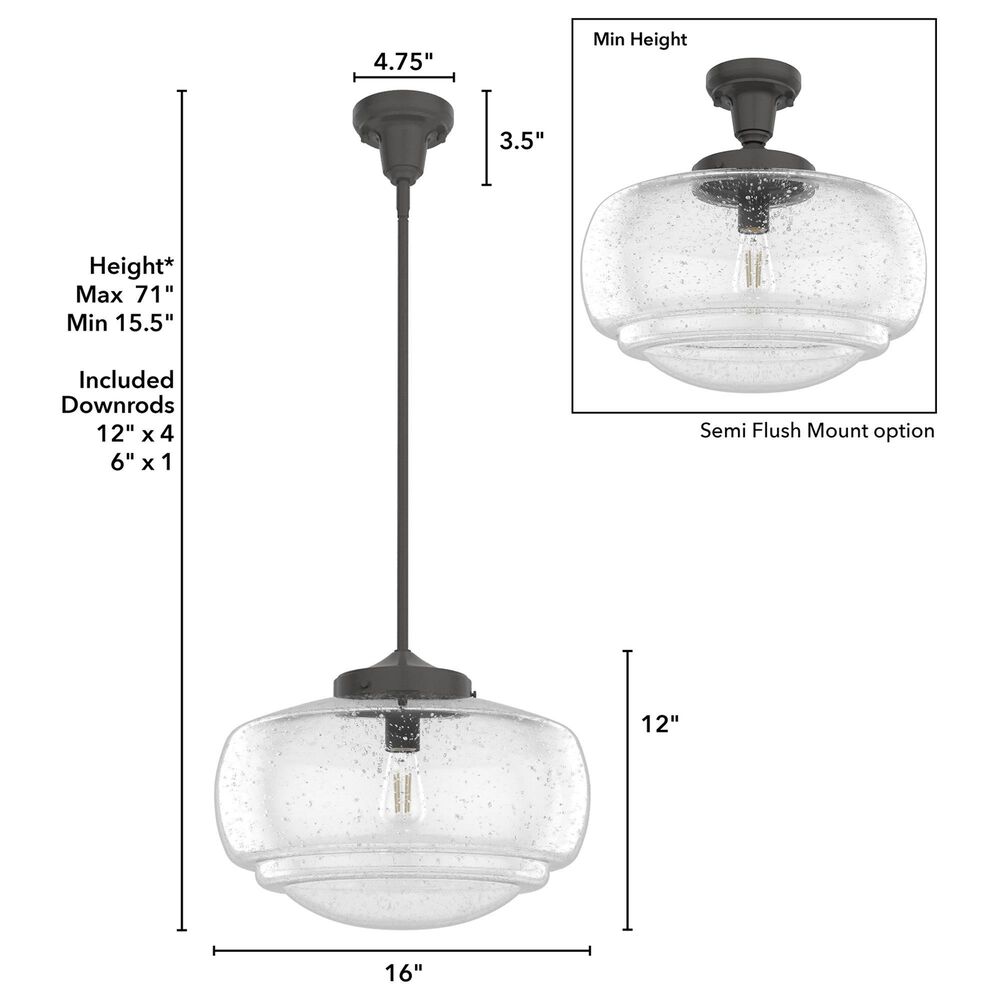 Hunter Saddle Creek 16&quot; 1-Light Pendant with Clear Seeded Shade in Noble Bronze, , large