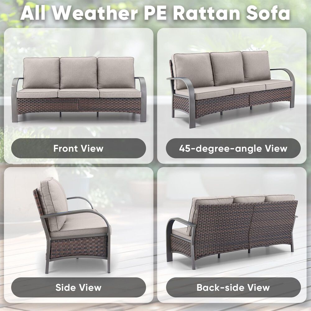 Sunwell Garden 3-Seater Patio Sofa with Curved Armrests in Navy, , large