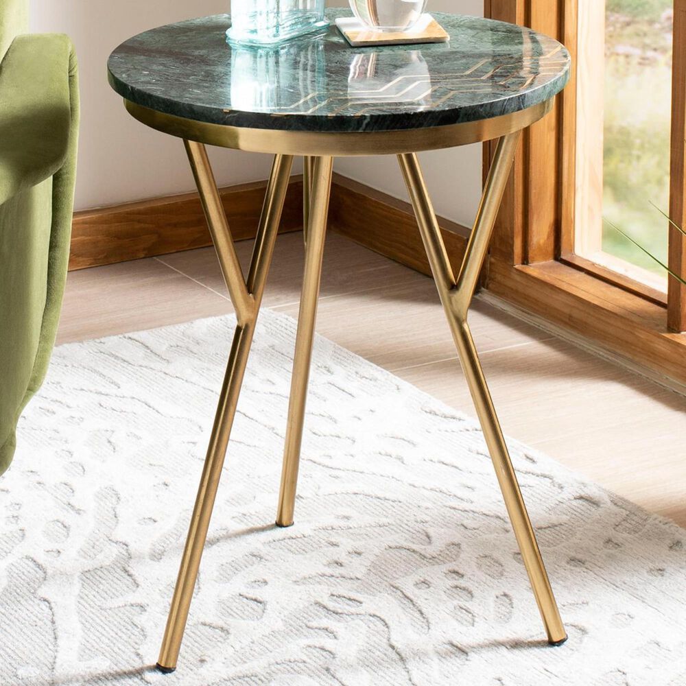 Safavieh Coletta Round Accent Table in Dark Green, Black, and Gold, , large