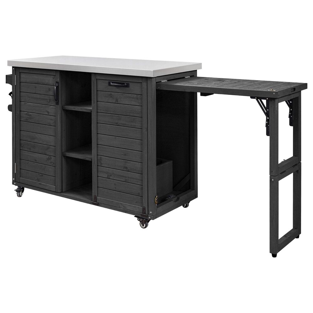 HOMLUX 78.3" Outdoor Kitchen Island with Foldable Grill Table in Black and Stainless Steel, , large