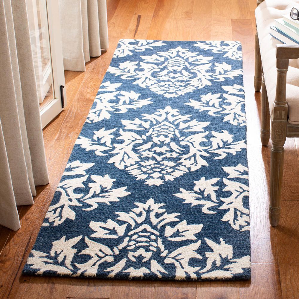 Safavieh Micro-Loop MLP221M 2&#39;3&quot; x 7&#39; Blue and Ivory Runner, , large