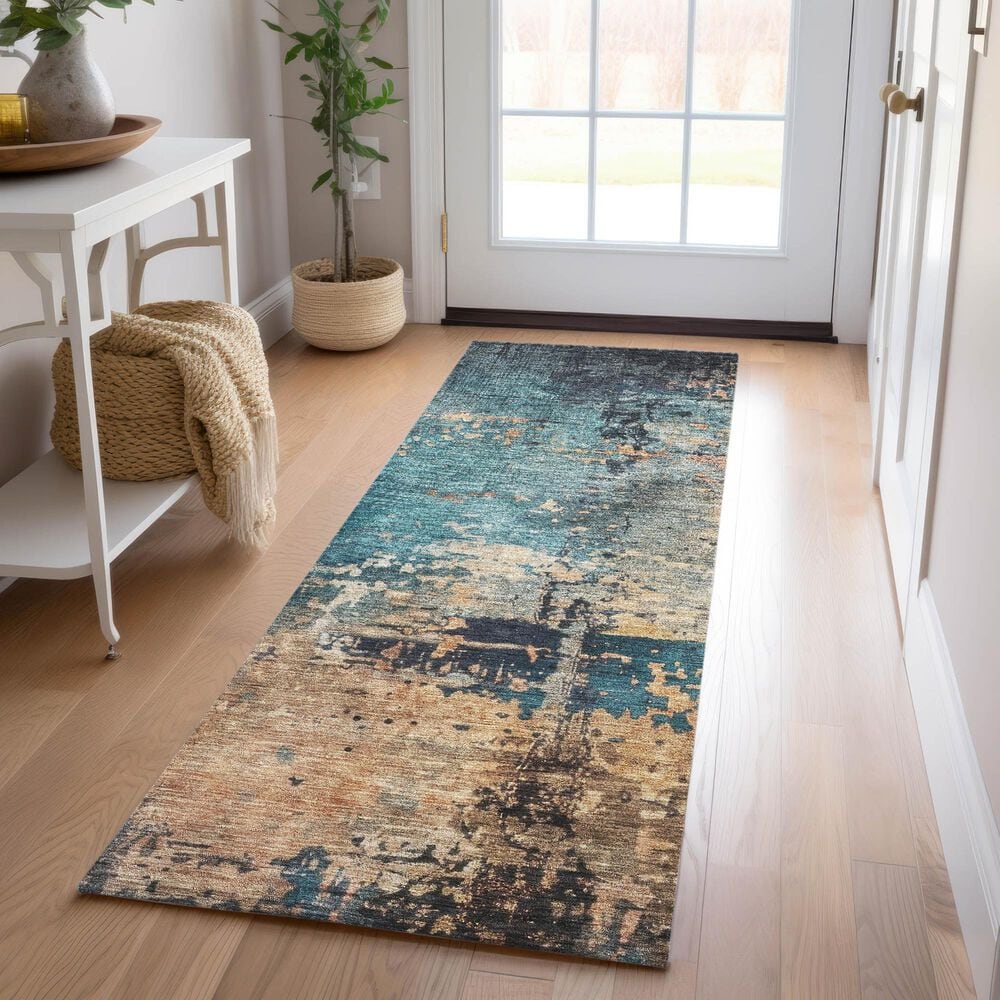 Dalyn Rug Company Nouveau NV14 2&#39;3&quot; x 7&#39;6&quot; Teal Indoor/Outdoor Runner, , large