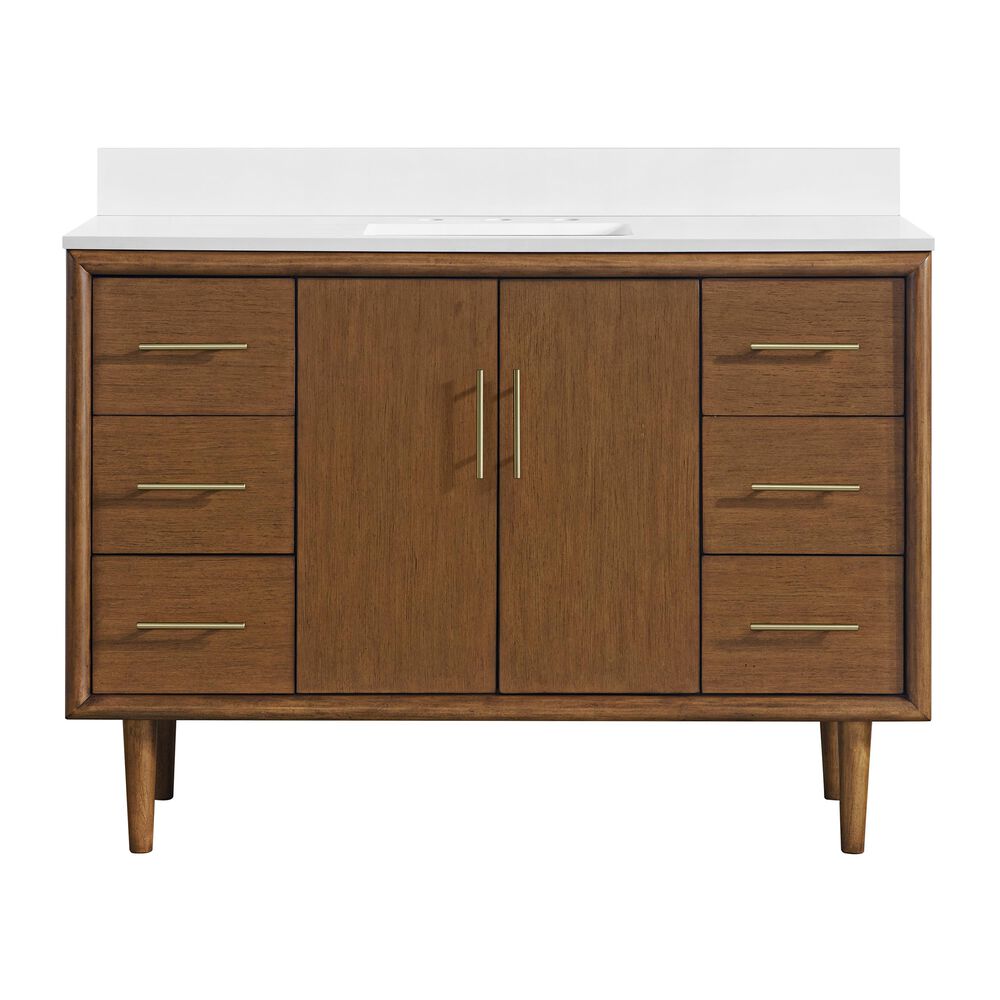 37B Mertola 48" Single Bathroom Vanity Cabinet in Dark Maplewood with White Composite Stone Top and Backsplash, , large