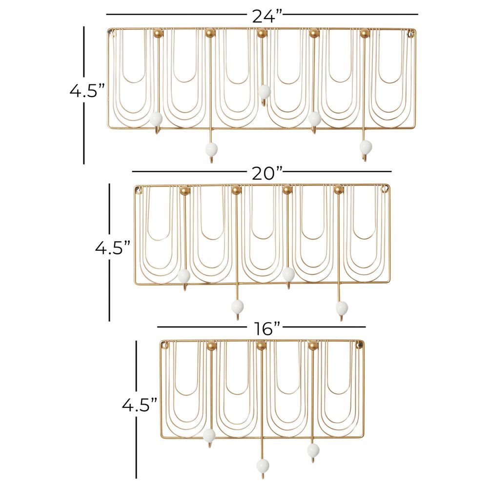 Maple and Jade Metal Glam Wall Hook in Gold &#40;Set of 3&#41;, , large
