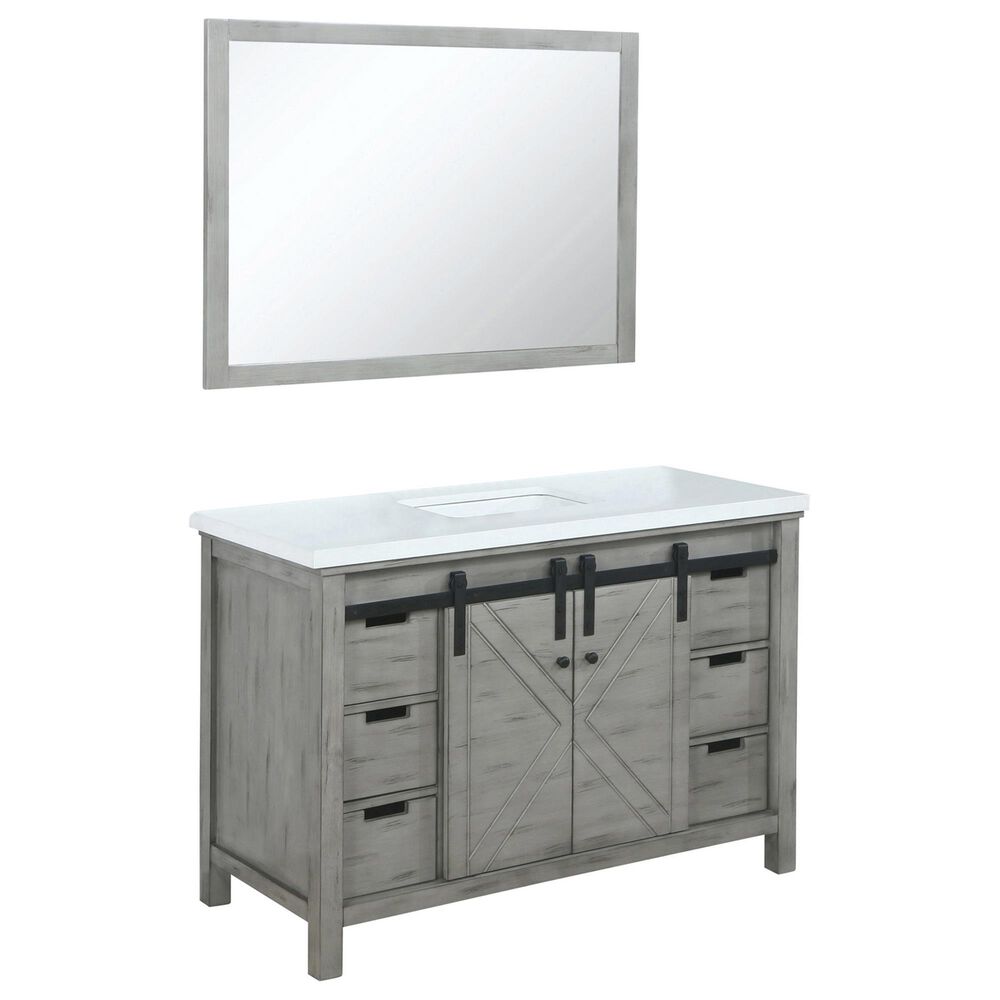 Lexora Home Marsyas 48" Single Bathroom Vanity in Ash Grey with White Quartz Top, Rectangle Sink and Mirror, , large
