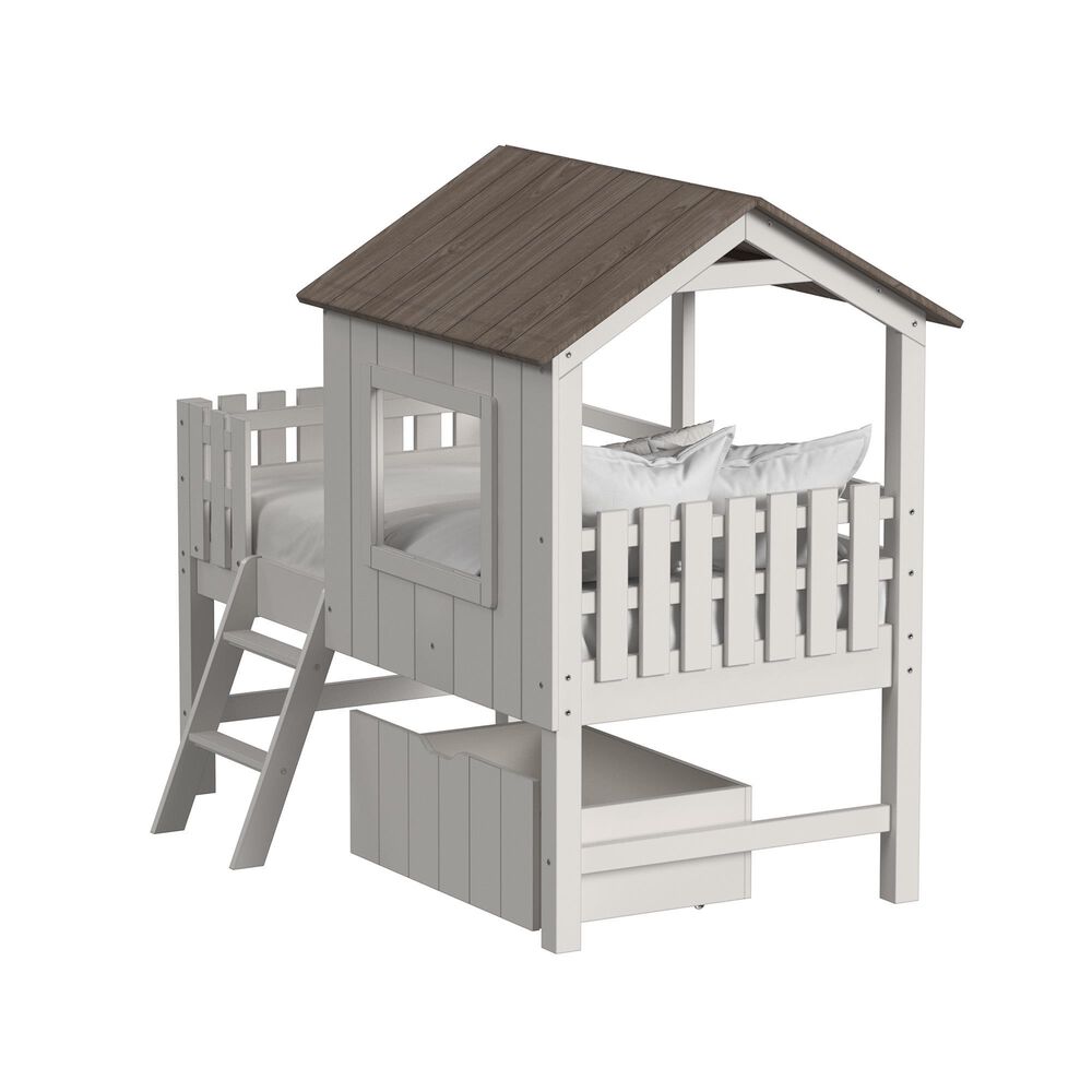 Eastern Shore Lodge Twin over Loft Complete Bunk Bed with Drawer in Cookies and Cream, , large