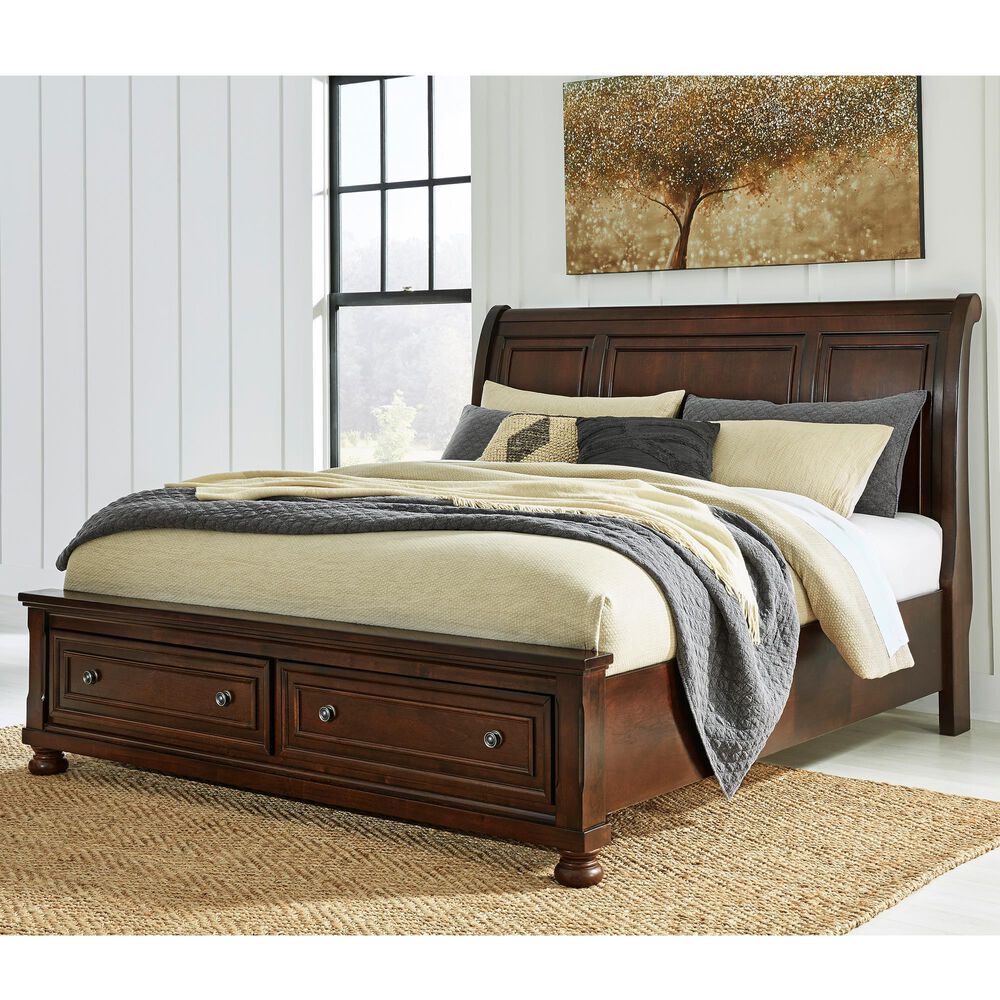 Ashley Porter King Sleigh Storage Bed in Rustic Brown, , large