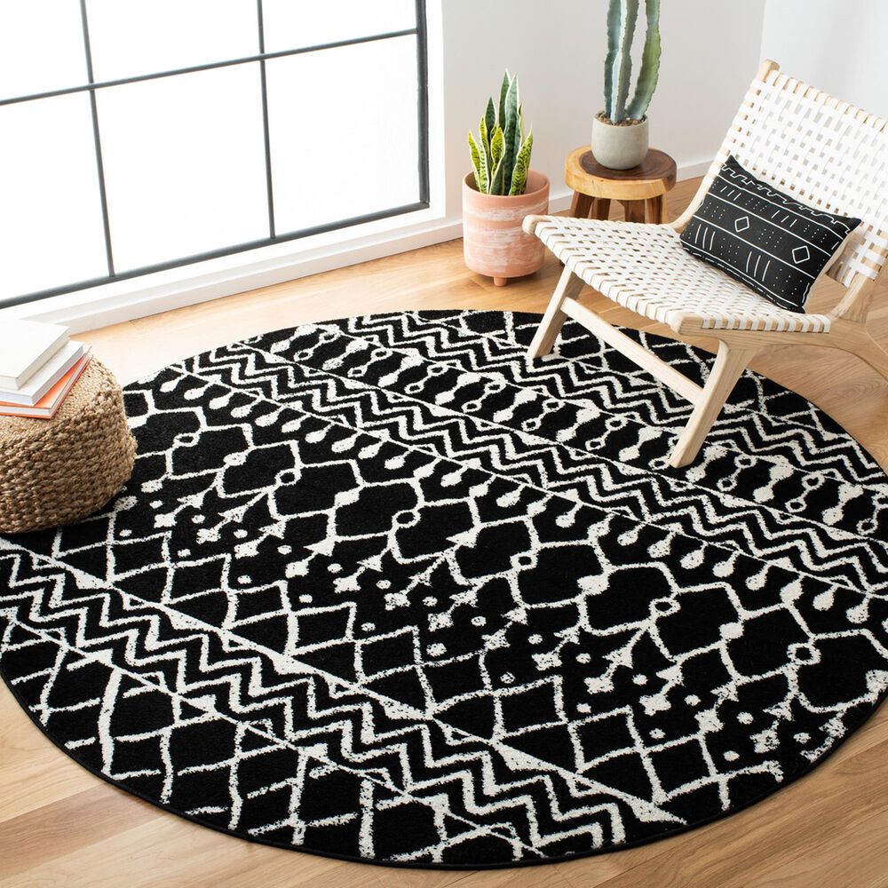 Safavieh Tulum TUL270 6&#39;7&quot; Round Black and Ivory Area Rug, , large