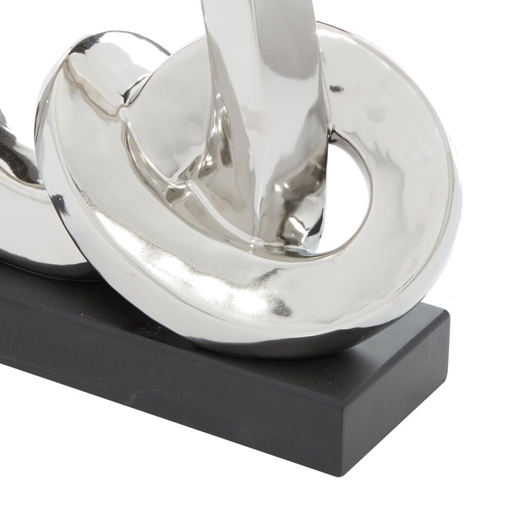 Maple and Jade 12&quot; Abstract Twisted Circular Interlocking Chain Sculpture in Silver and Black, , large