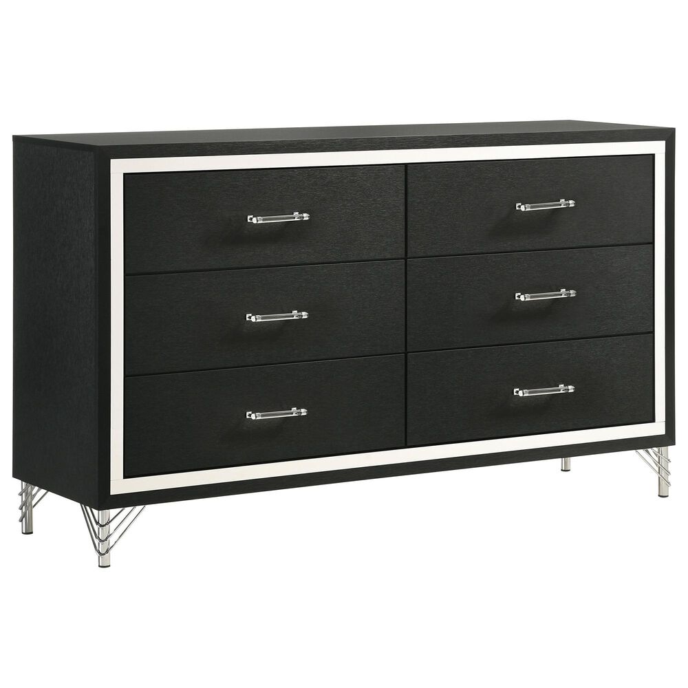 Coaster Lucia 6-Drawer Dresser and Mirror in Black and Chrome, , large