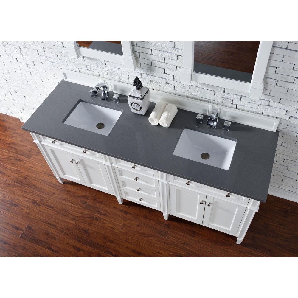 James Martin Vanities Brittany 72&quot; Double Bathroom Vanity in Bright White with 3 cm Charcoal Soapstone Quartz Top and Rectangle Sinks, , large