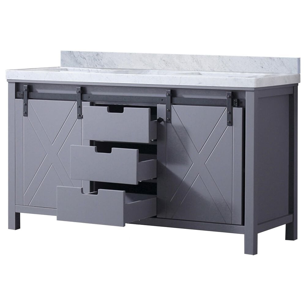 Lexora Home Marsyas 60&quot; Double Bathroom Vanity in Dark Grey with White Carrara Marble Top and Rectangular Sinks, , large