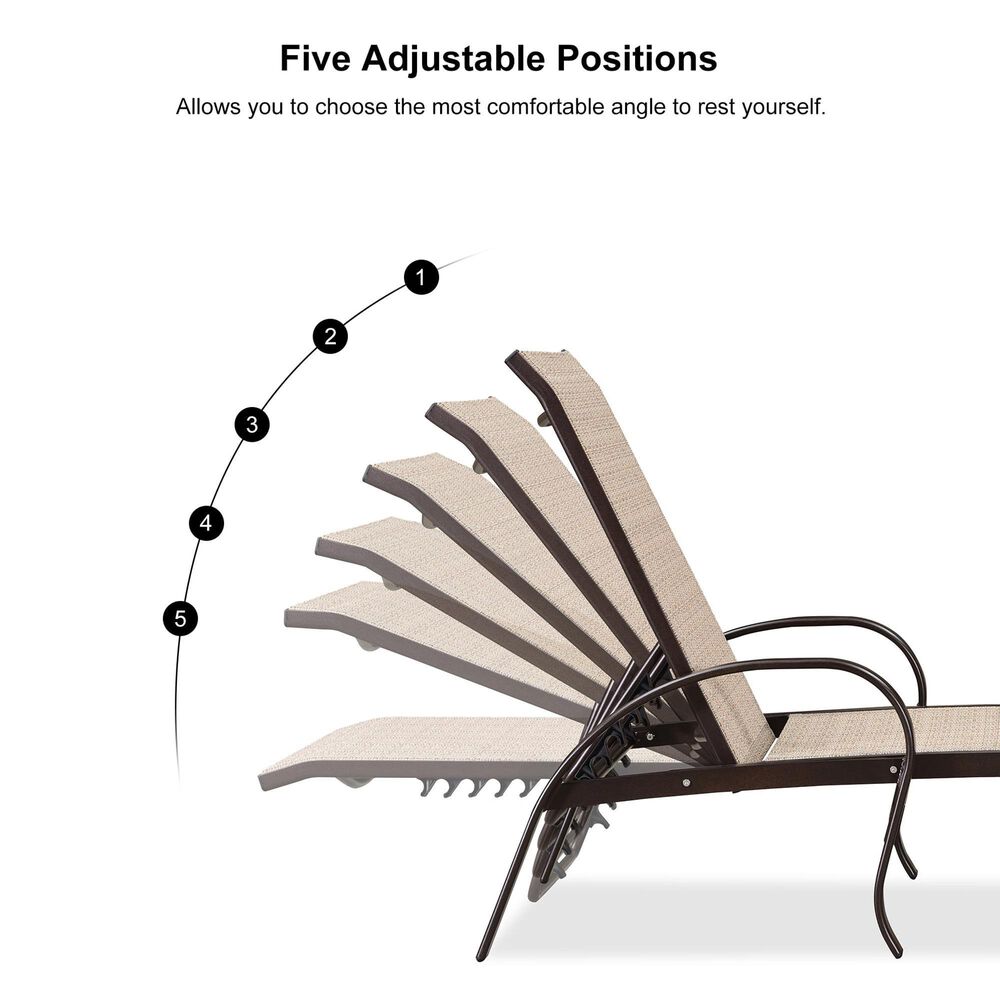 HOMLUX 3-Piece Patio Chaise Lounge Set in Khaki, , large
