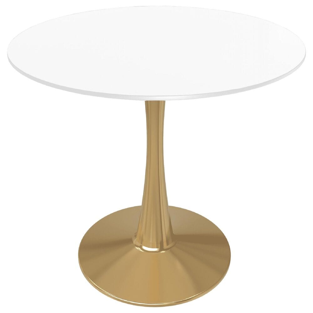 Leisuremod Bristol 24" Round Dining Table with MDF Top in Gold and White - Table Only, , large