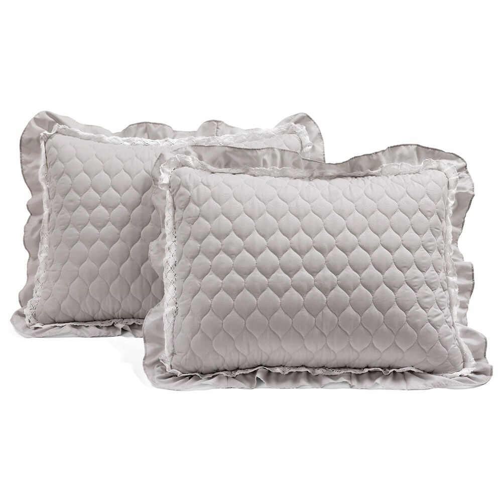 Triangle Home Fashions Ella Ruffle Lace 3-Piece King Quilt Set in Light Gray, , large