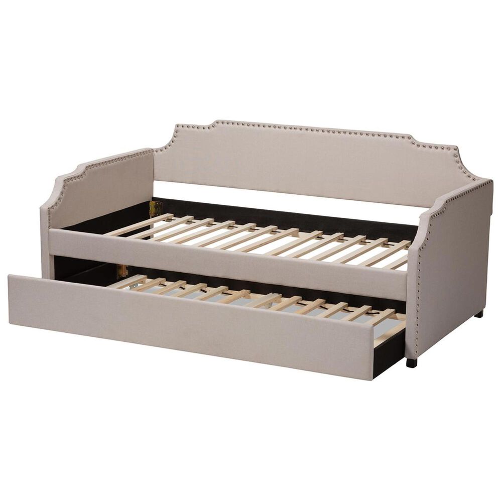 Baxton Studio Ally Twin Daybed with Roll Out Trundle in Beige