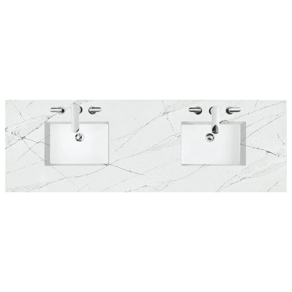 James Martin Vanities Bristol 72&quot; Double Bathroom Vanity in Bright White with 3 cm Carrara White Marble Top and Rectangular Sinks, , large