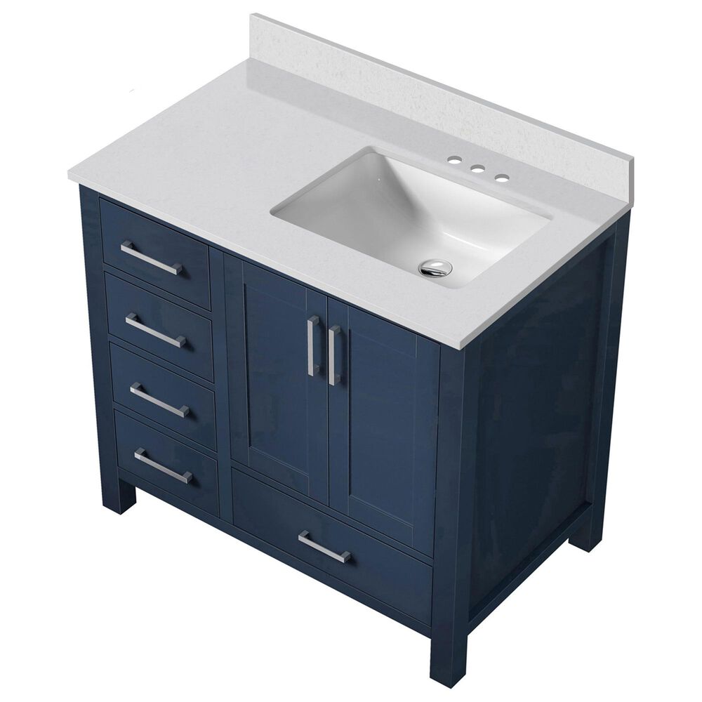 Lexora Home Jacques 36&quot; Right Offset Single Bathroom Vanity in Navy Blue with 2 cm White Cultured Marble Top and Rectangular Sink, , large