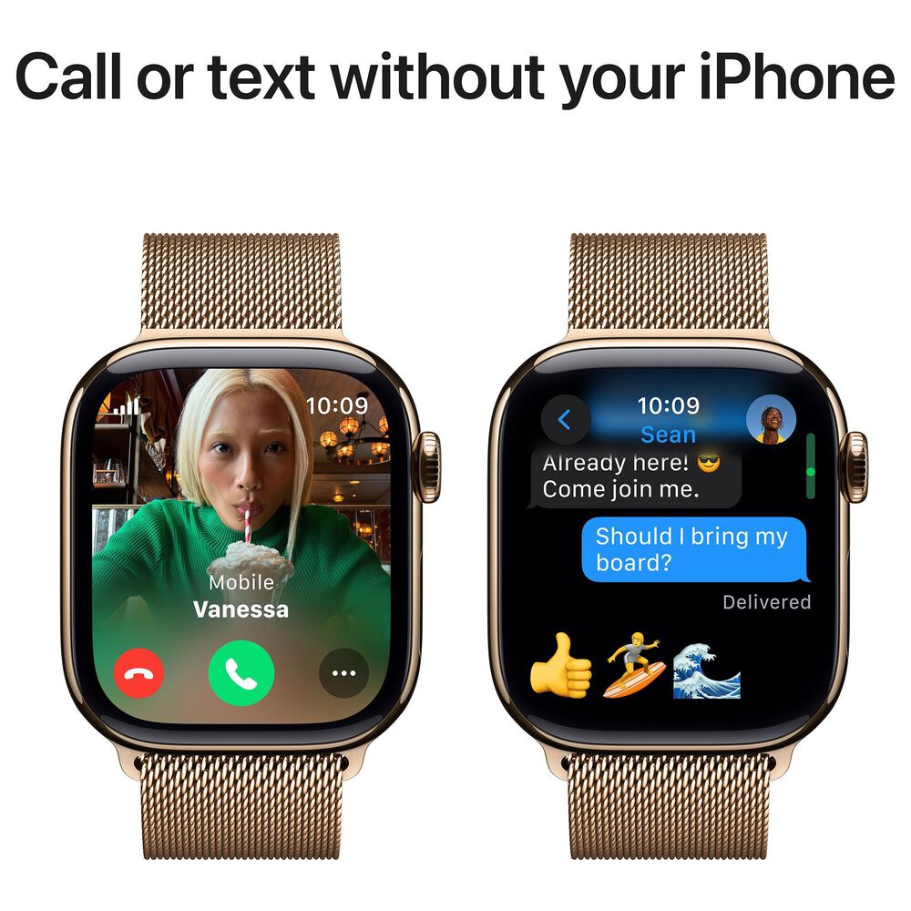 Apple Watch Series 10 GPS + Cellular 42mm Gold Titanium Case with Gold Milanese Loop, , large