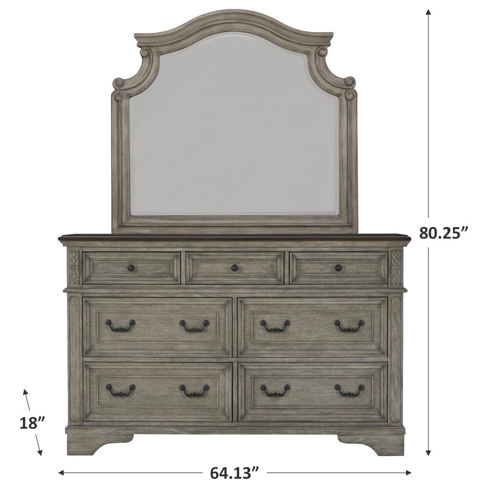 Ashley Lodenbay 7 Drawer Dresser with Mirror in Antiqued Gray and Walnut Brown, , large