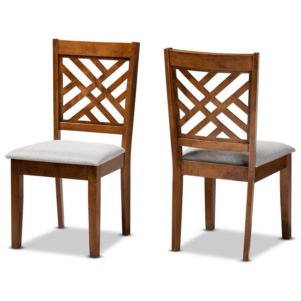 Baxton Studio Caron Side Chair with Grey Cushion in Walnut Brown (Set of 2), , large