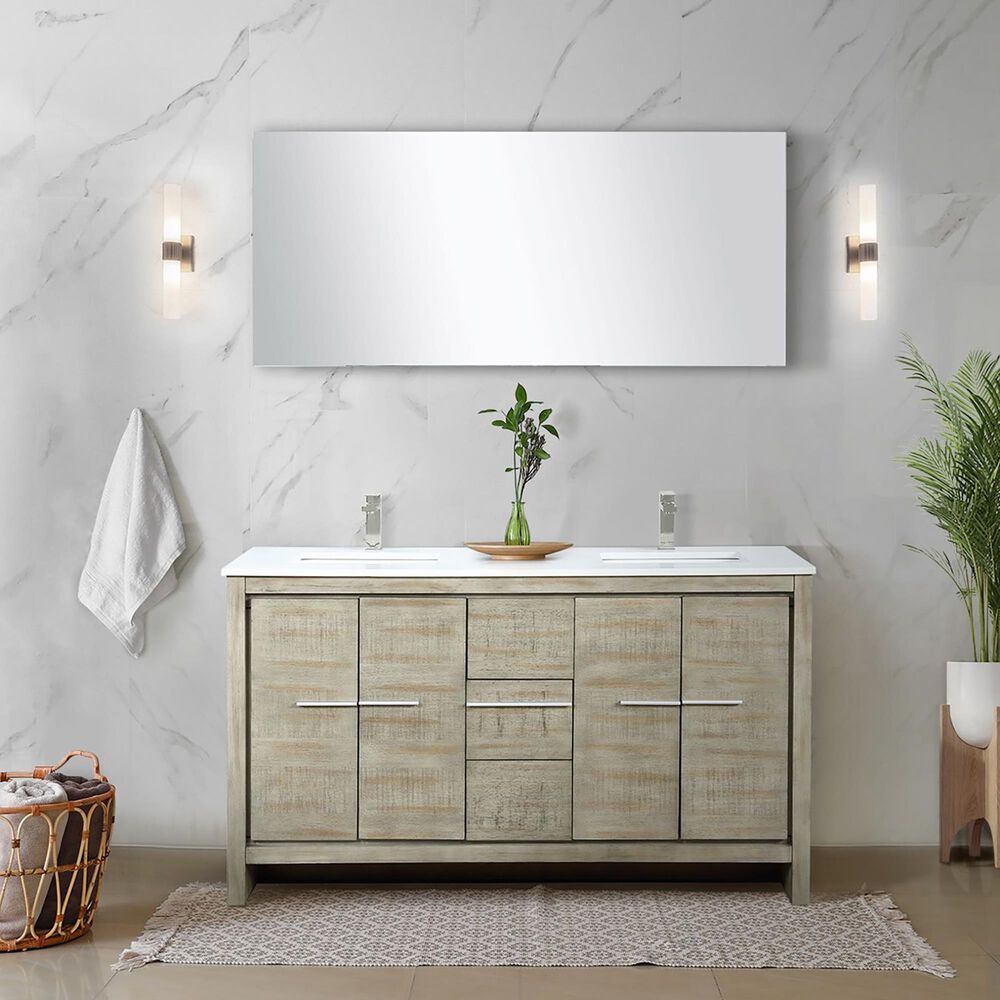 Lexora Home Lafarre 60&quot; Double Bathroom Vanity in Rustic Acacia with 2 cm White Quartz Top and Rectangular Sinks, , large