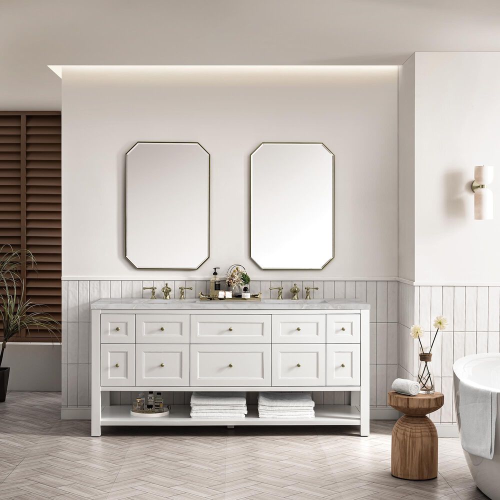 James Martin Vanities Breckenridge 72" Double Bathroom Vanity in Bright White with 3 cm Eternal Jasmine Pearl Silestone Top, Rectangular Sinks and FreePower Wireless Charger, , large