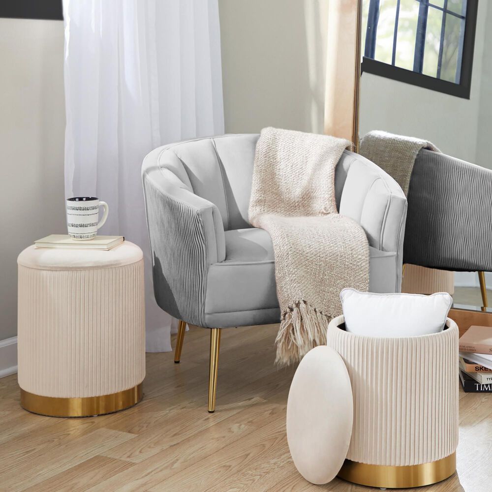 Lumisource Marla 2-Piece Nesting Pleated Ottoman Set in Cream, , large