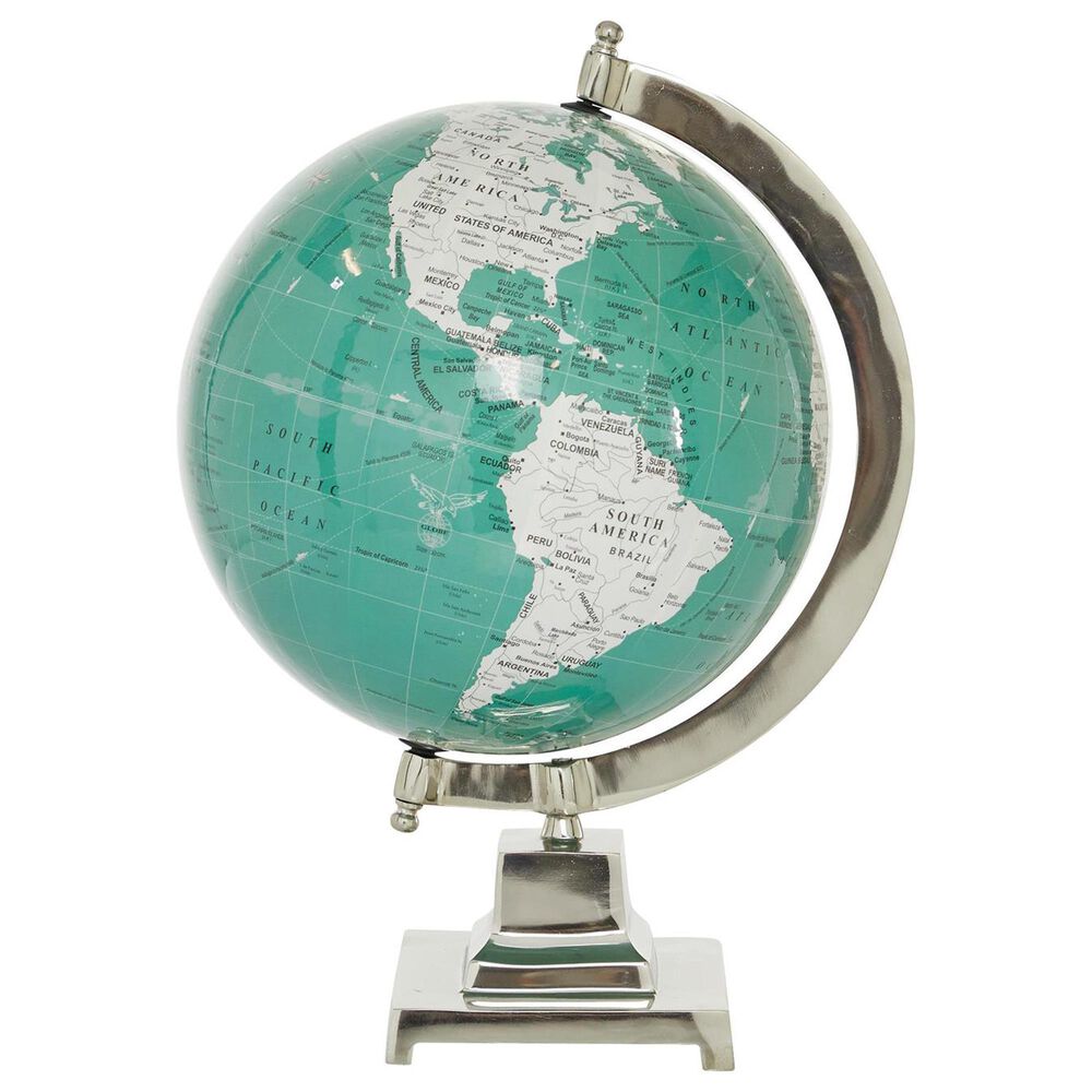 Maple and Jade World Map Educational Geographic Earth Globe in Teal, White and Satin Silver, , large