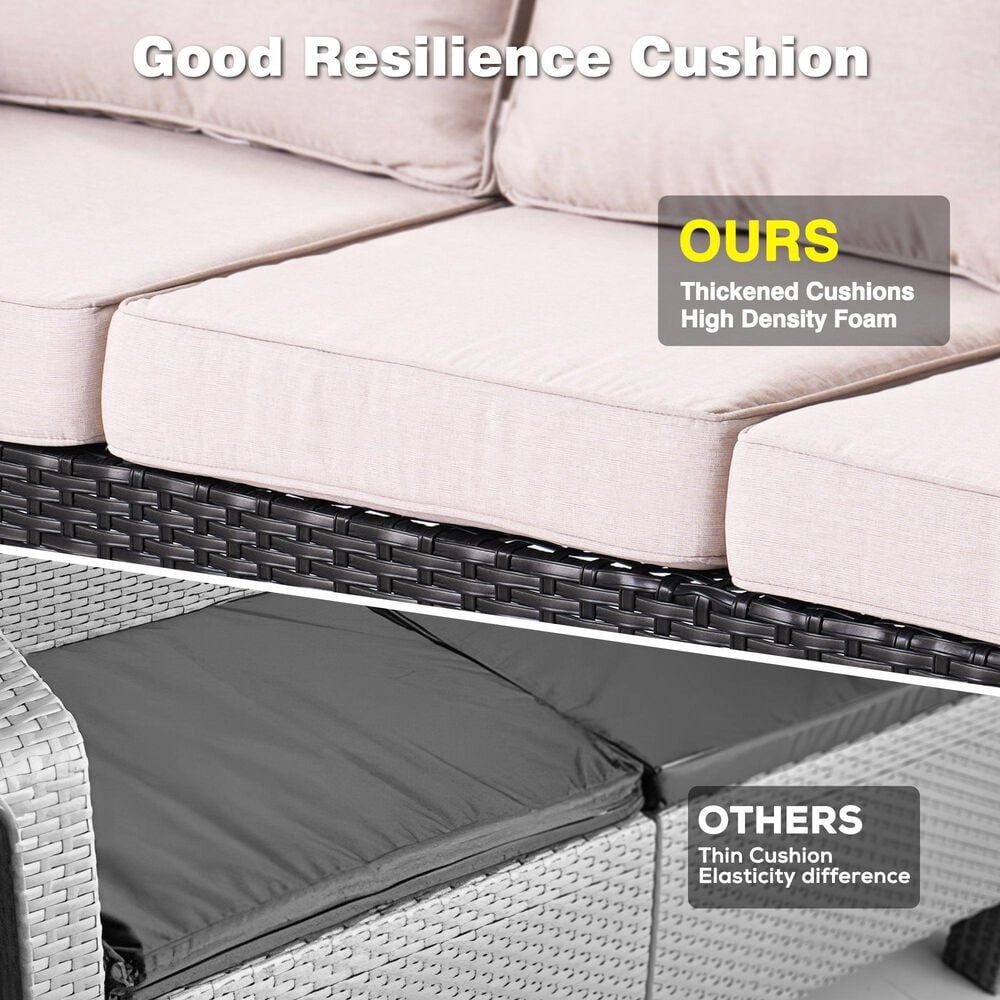 HOMLUX 5-Piece Patio Furniture Set with Chairs and Ottomans, High Back Outdoor Sofa Set, Brown Rattan in Beige, , large