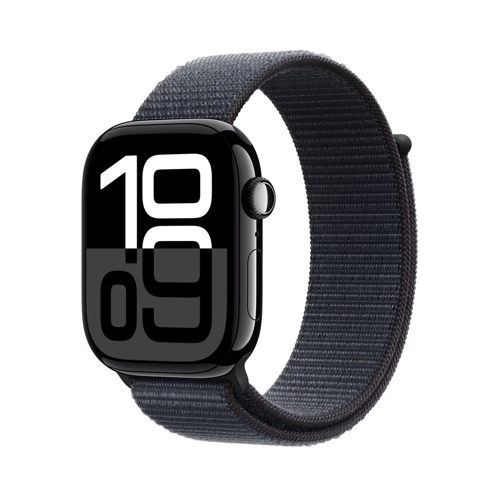Apple Watch Series 10 GPS + Cellular 46mm Jet Black Aluminum Case with Ink Sport Loop, , large