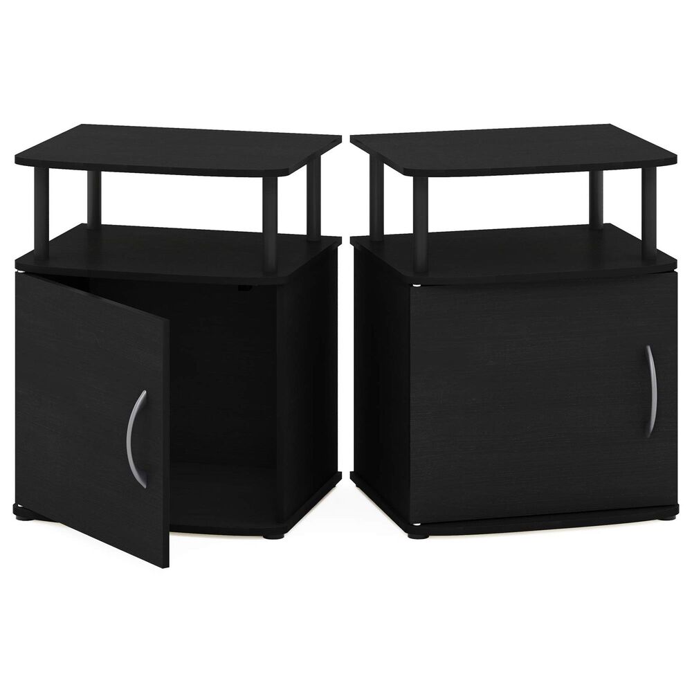 HOMLUX 3-Tier Utility Design End Table with Door in Black (Set of 2), , large