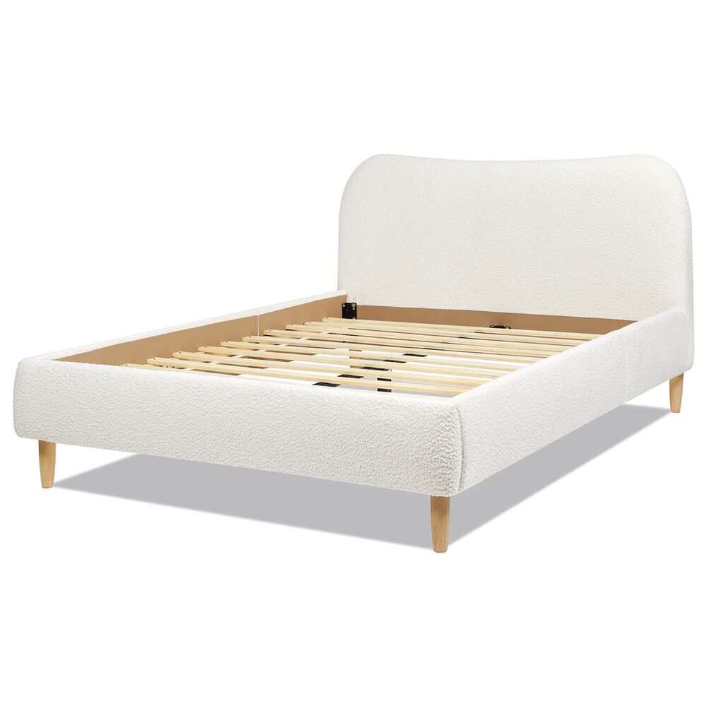 Jennifer Taylor Home Roman Queen Platform Bed with Ivory White Upholstered in Natural Whitewashed, , large