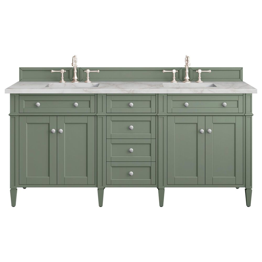 James Martin Vanities Brittany 72" Double Bathroom Vanity in Smokey Celadon with 3 cm Eternal Jasmine Pearl Silestone Top, Rectangular Sinks and FreePower Wireless Charger, , large
