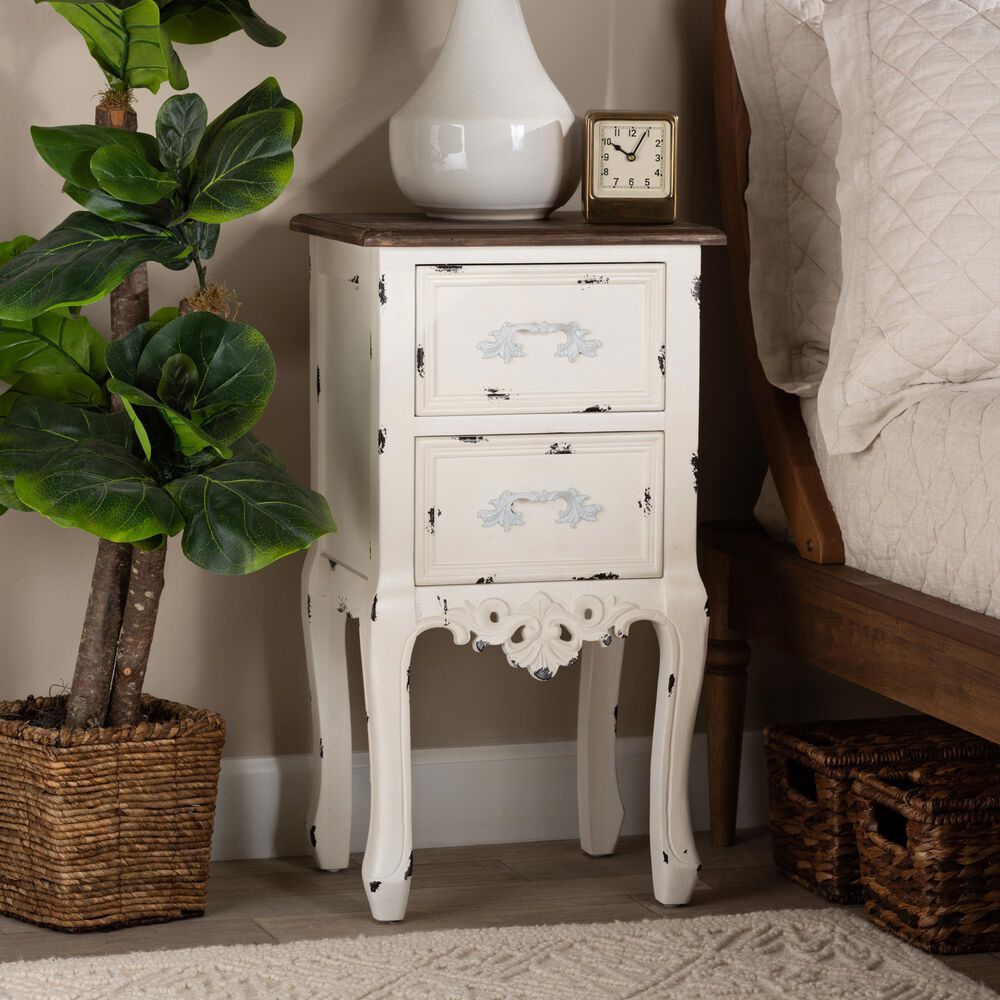 Baxton Studio Levron 2-Drawer End Table in Walnut Brown and Antique White, , large