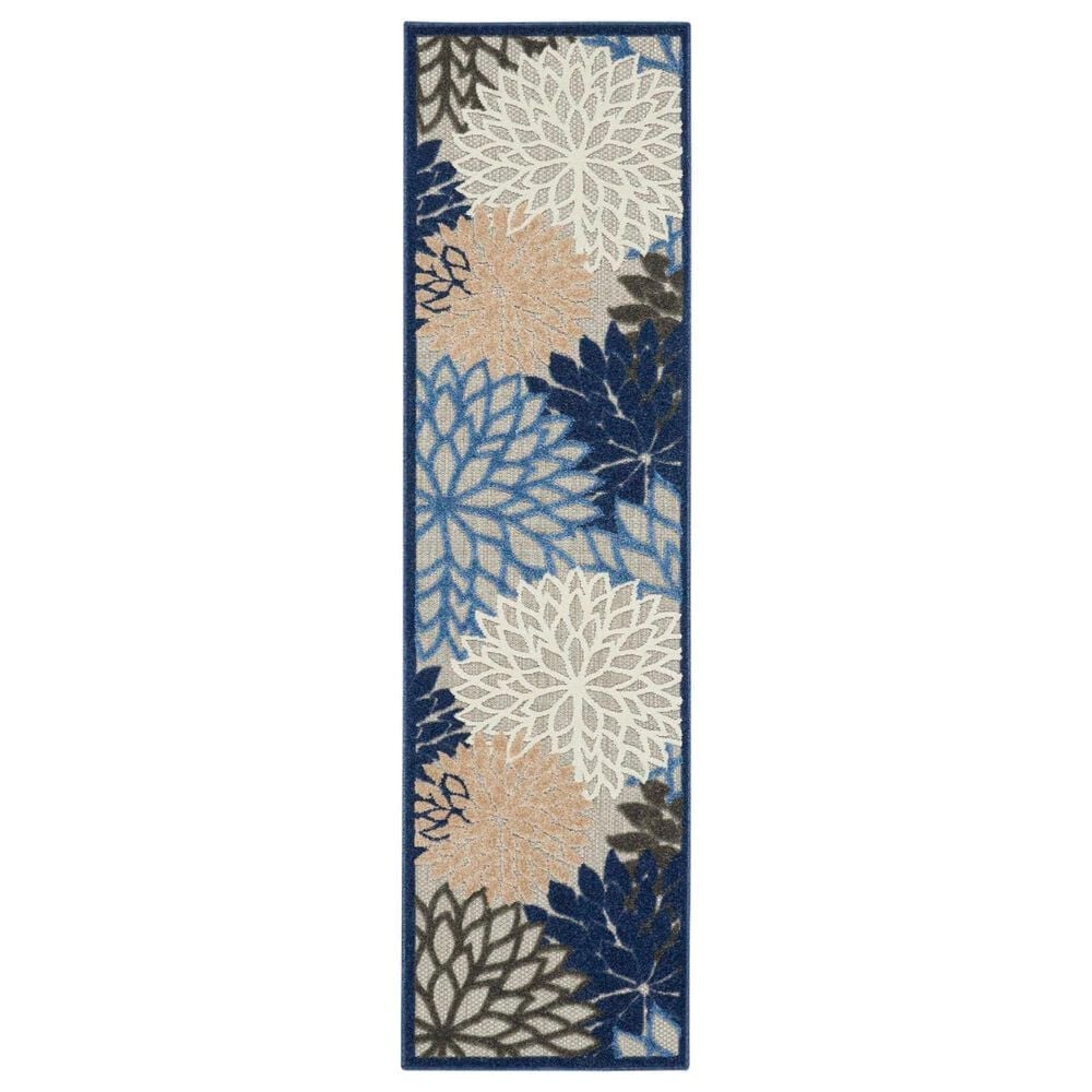 Nourison Aloha ALH05 2" x 6" Blue and Multicolor Indoor/Outdoor Runner, , large