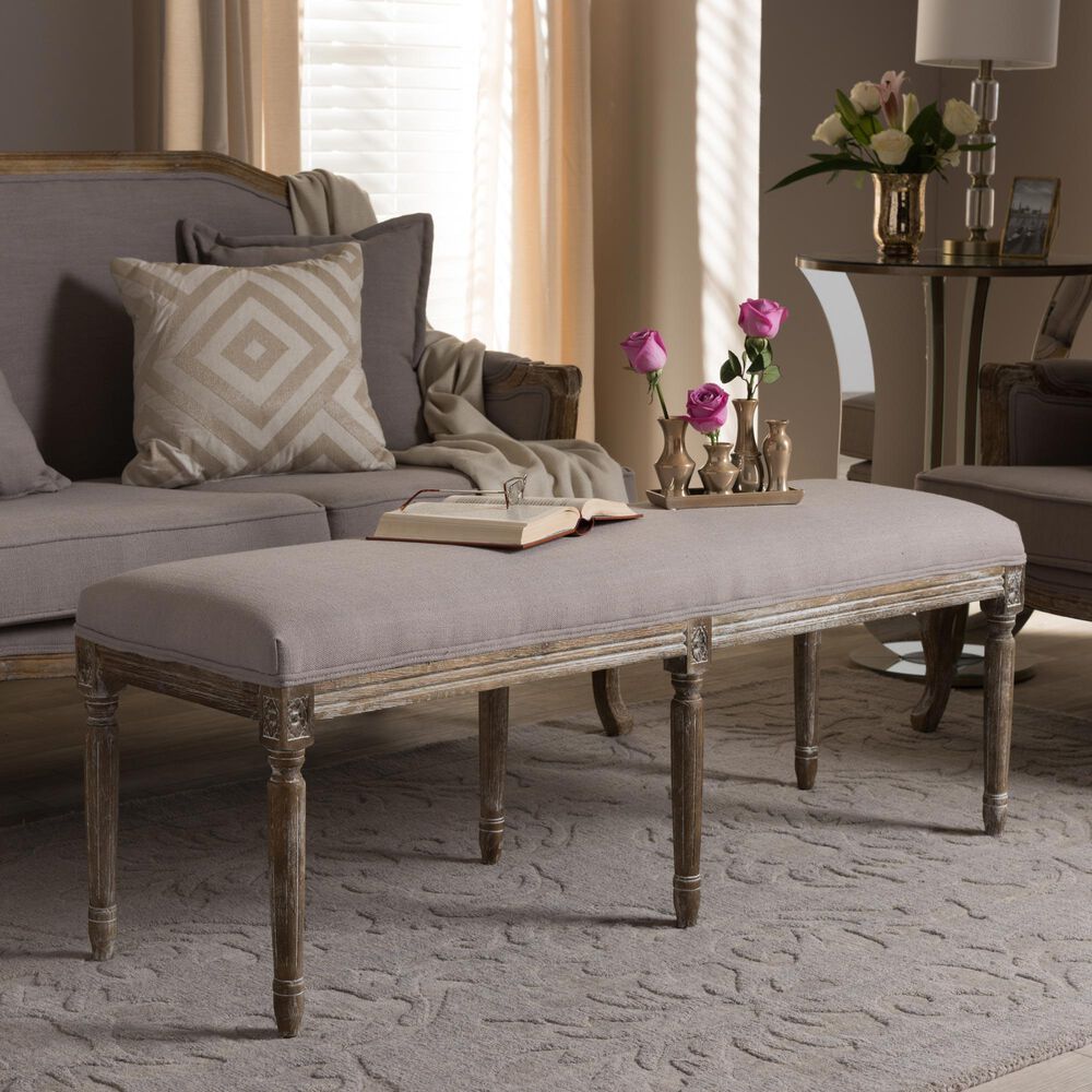 Baxton Studio Clairette Bench in Neutral Beige, , large