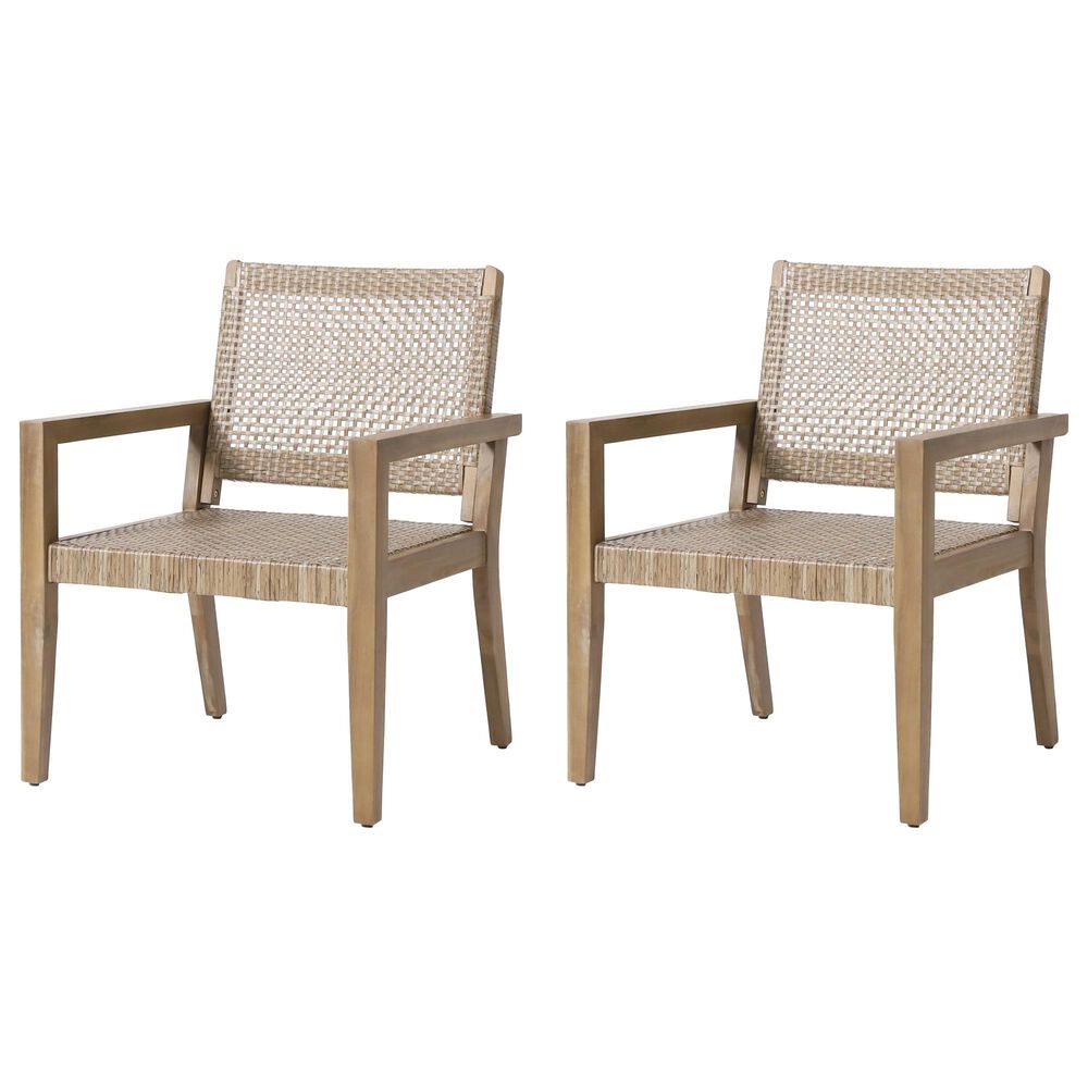 Hearth and Haven Outdoor Wood and Flat Wicker Club Chair in Light Brown (Set of 2), , large