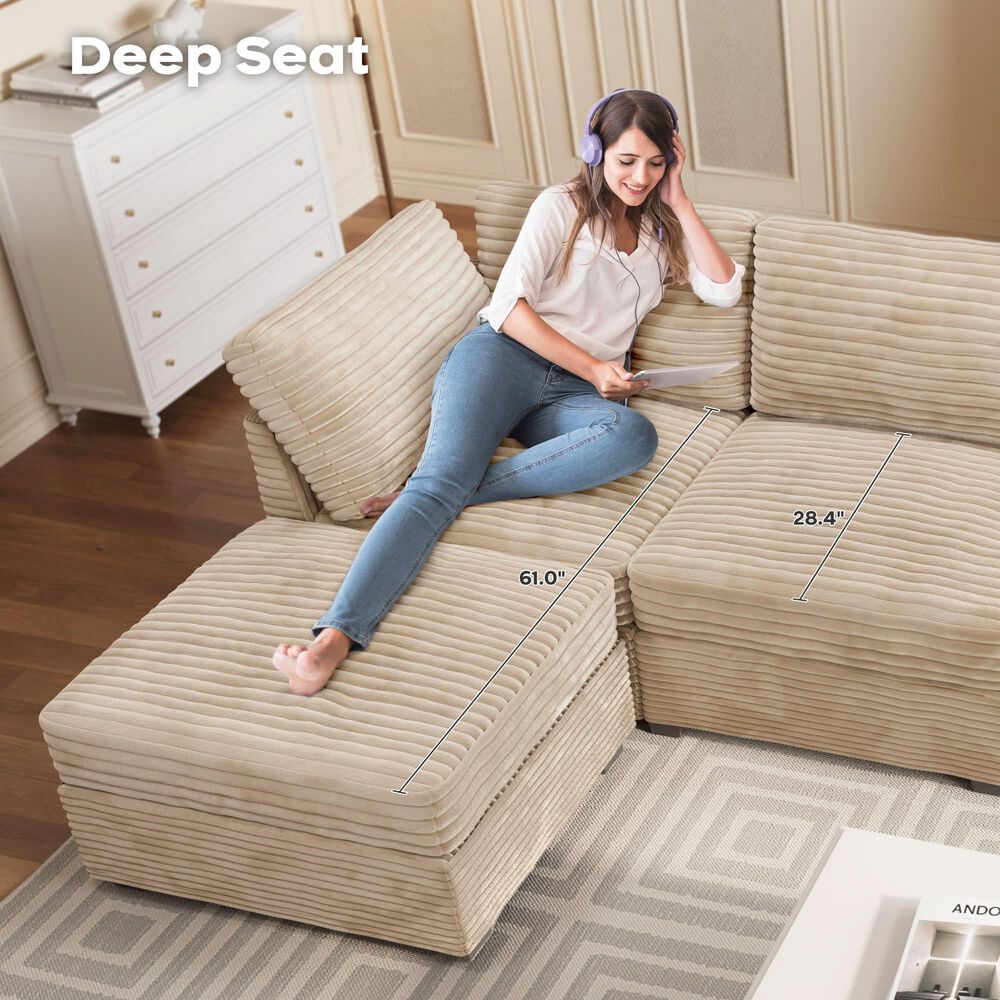 HOMLUX 5-Piece Mod Sectional with Ottoman in Beige, , large