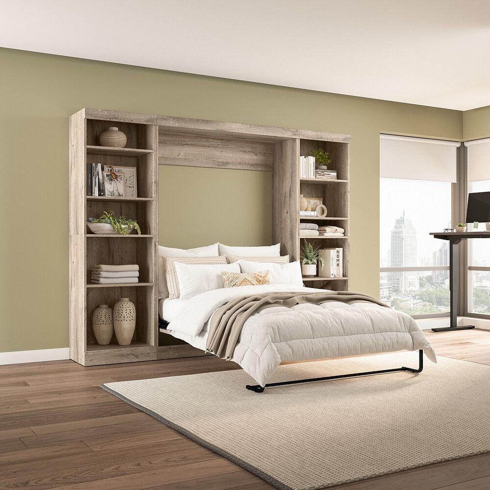 Bestar Pur 109&quot; Full Murphy Storage Bed in Rustic Brown, , large