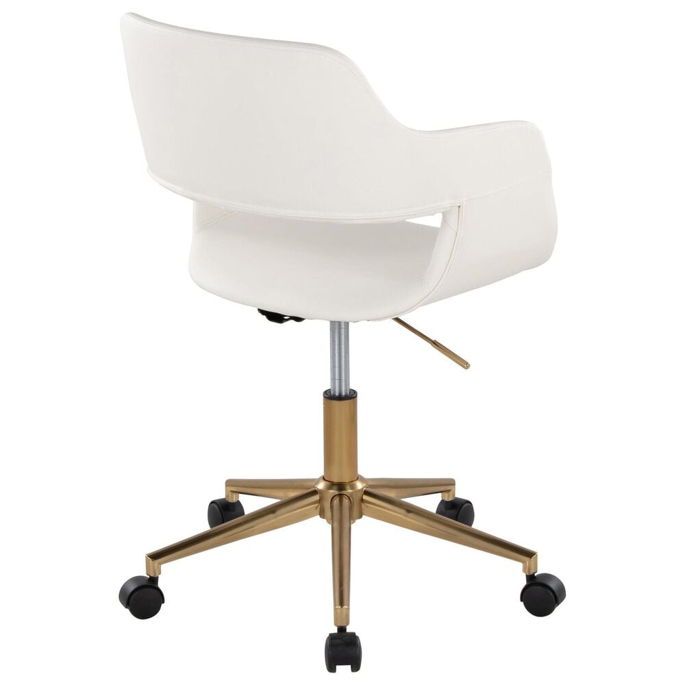 Lumisource Margarite Task Chair with White Faux Leather Cushion in Gold, , large